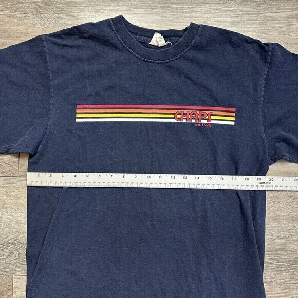 Vintage Chaps T-shirt Stripes Size M Blue Made In Canada - Picture 5 of 6